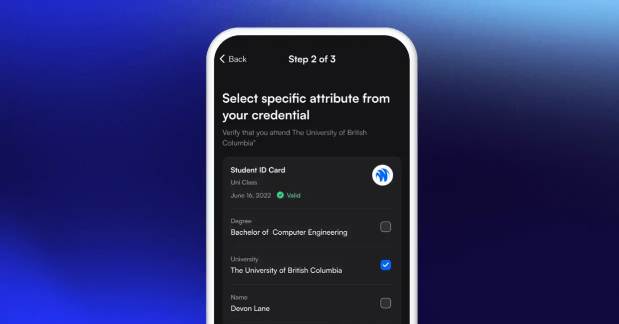 Secure self-sovereign identity wallet interface screenshot showcasing zero-knowledge proof verification for privacy-preserving SSI authentication
